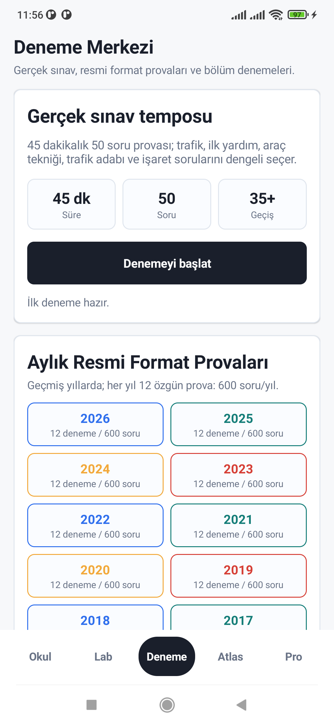 EhliyetLab deneme sınavı merkezi