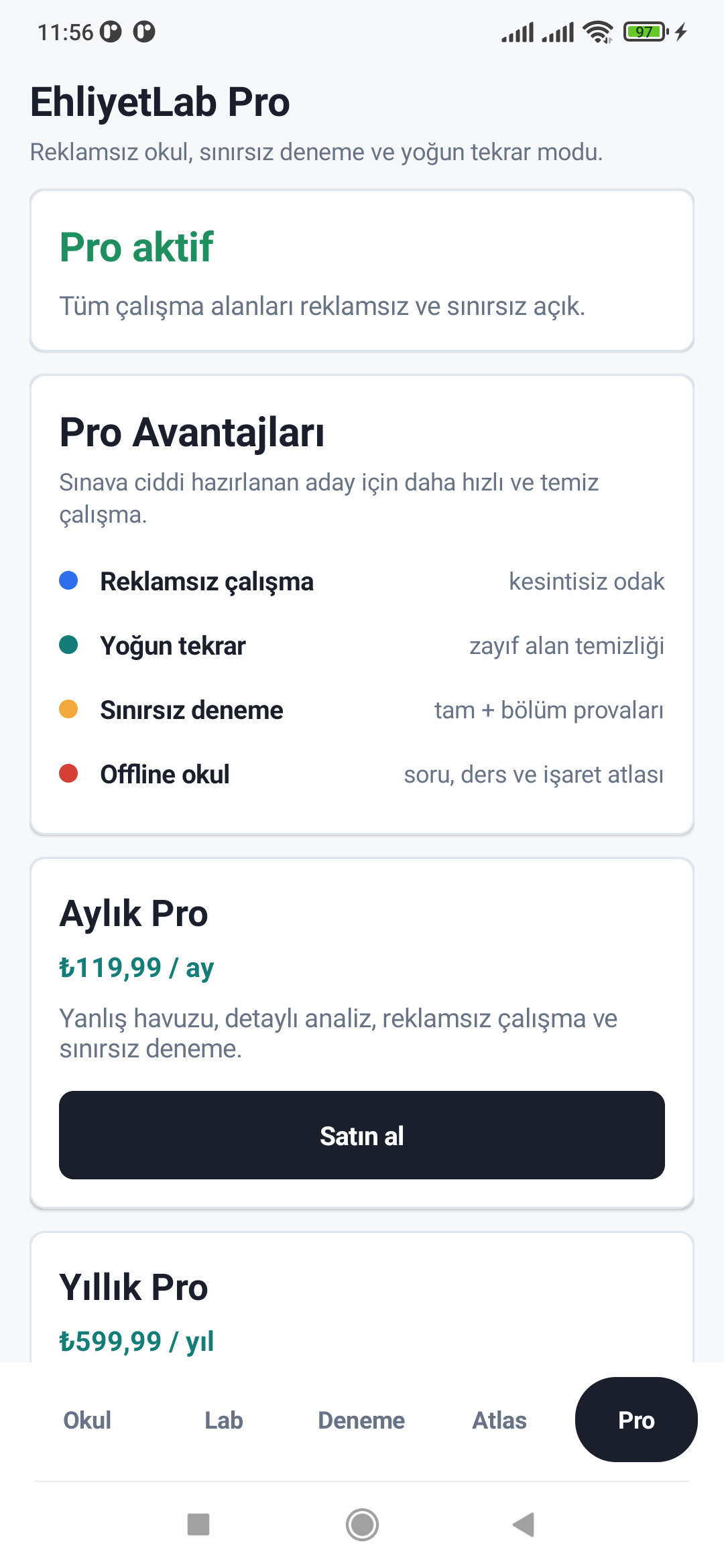 EhliyetLab Pro üyelik ekranı